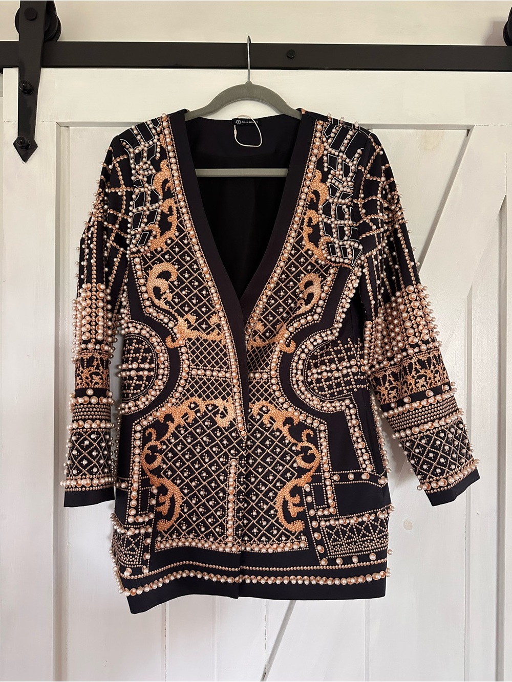 Bella Barnett Black Jacket with Rose Gold Pearl Embellishment